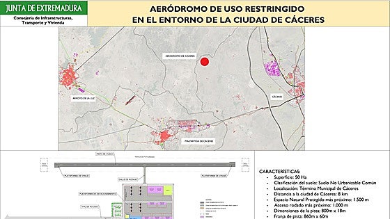 La Junta licita el proyecto del futuro aeródromo de Cáceres, situado cuatro kilómetros al oeste de Capellanías