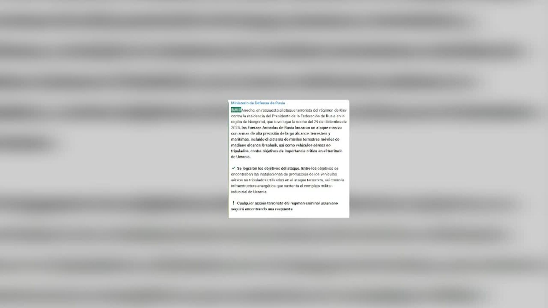 Rusia lanza el misil balístico hipersónico Oreshnik contra Ucrania