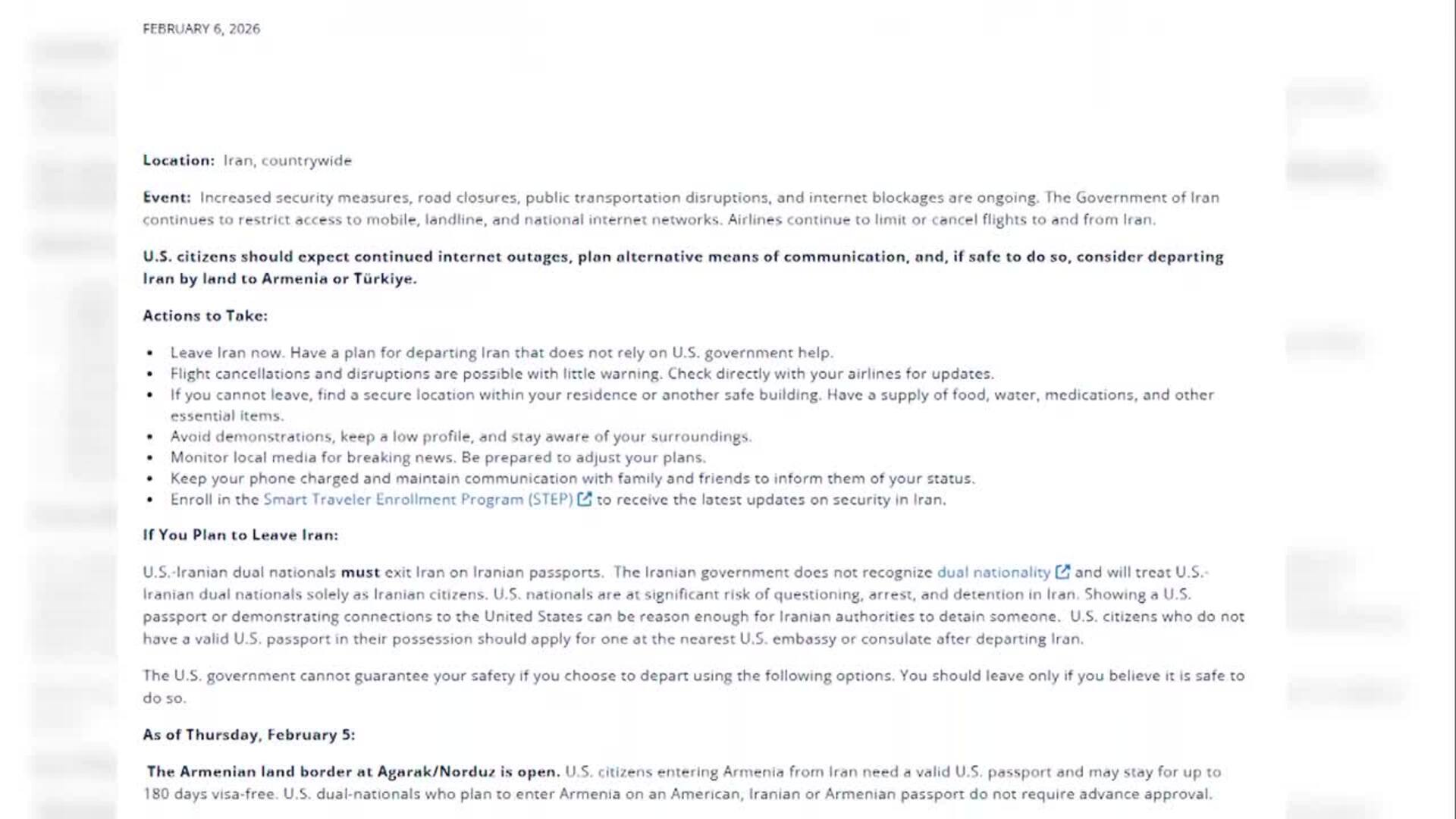 EEUU pide a sus ciudadanos en Irán que abandonen el país "ahora"
