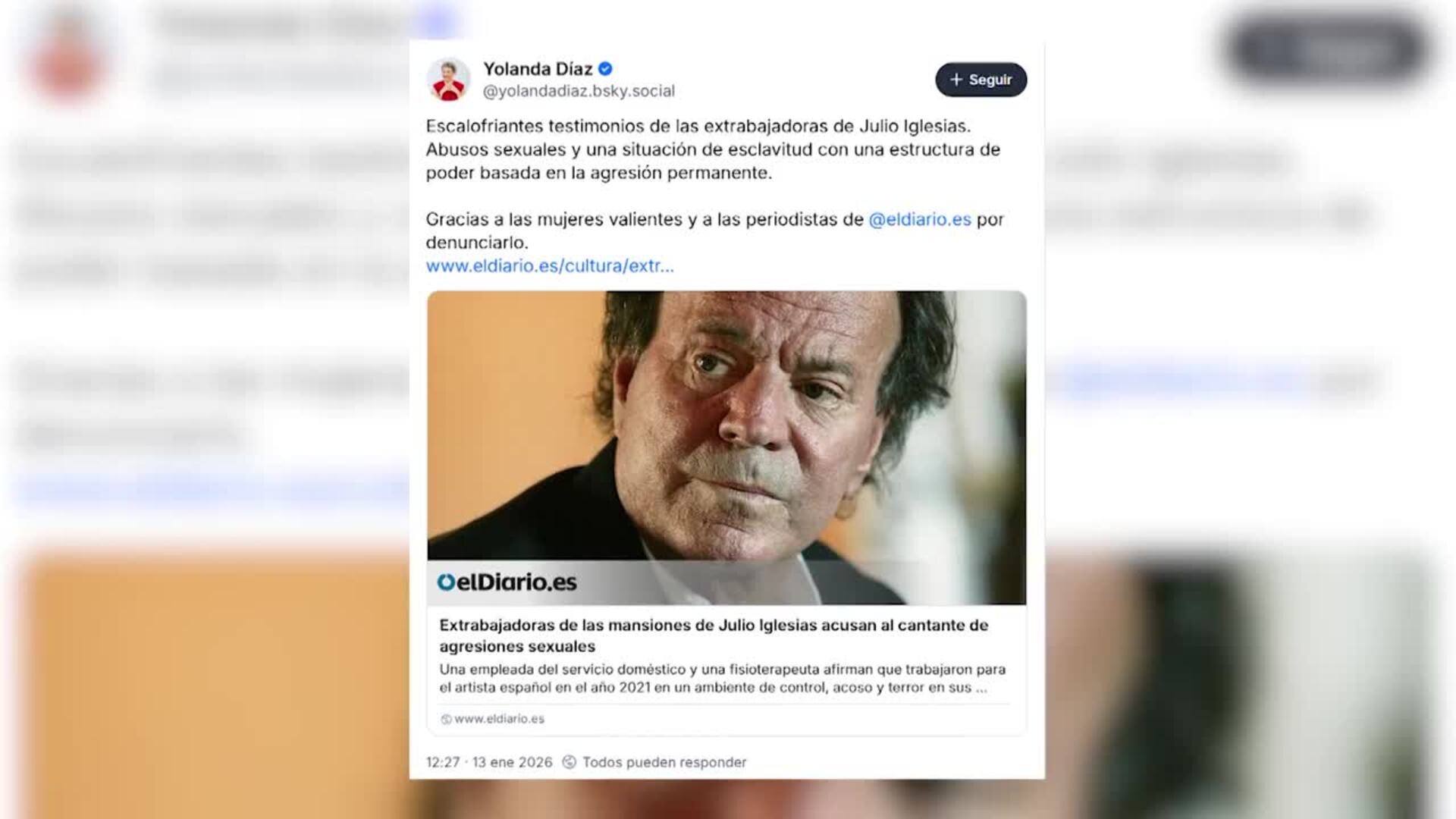 Julio Iglesias demanda a Yolanda Díaz por acusarle de "abusos sexuales" contra sus trabajadoras