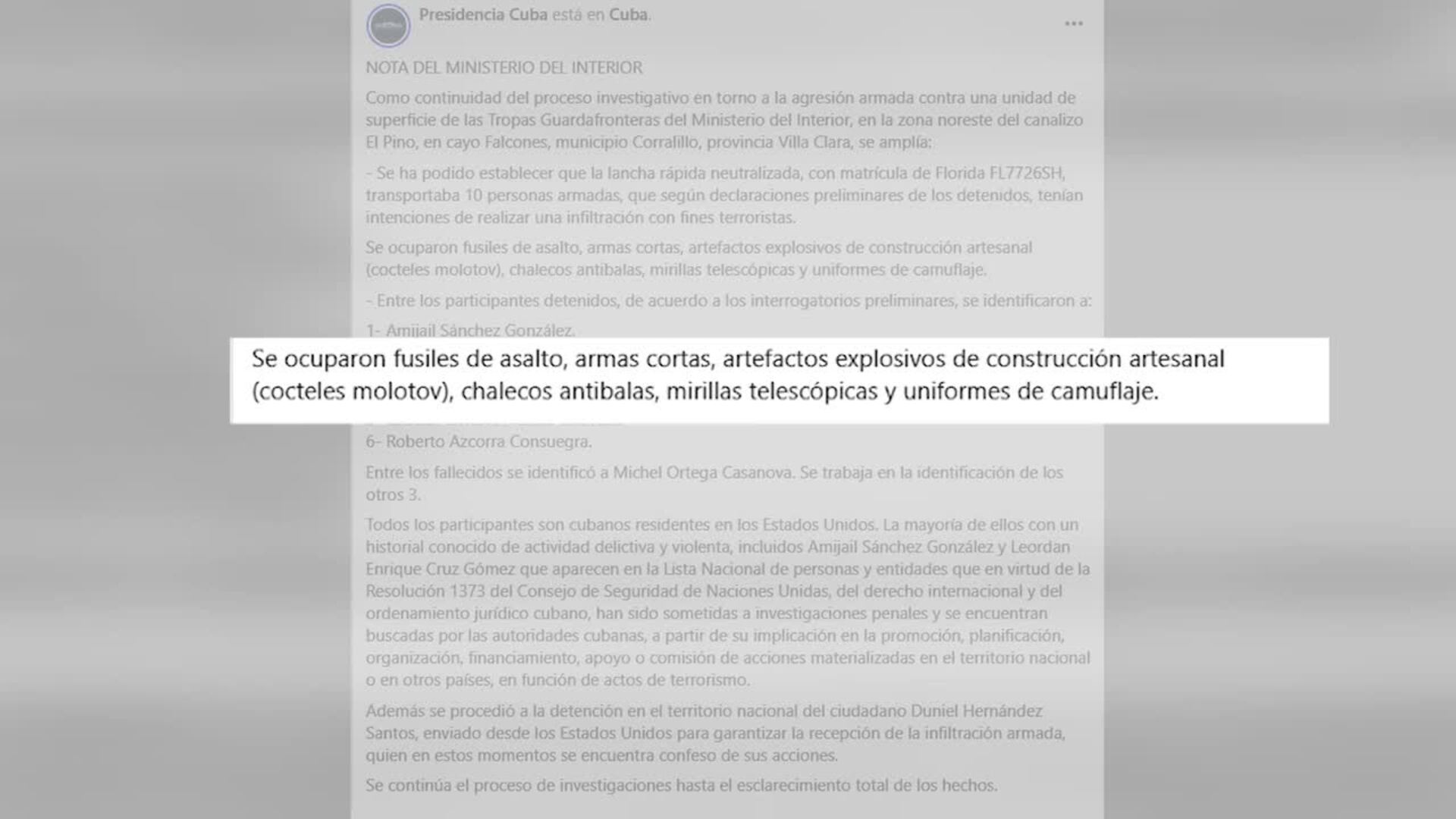 Aumenta la tensión entre Cuba y EEUU, que "actuará en consecuencia" tras el ataque a una lancha