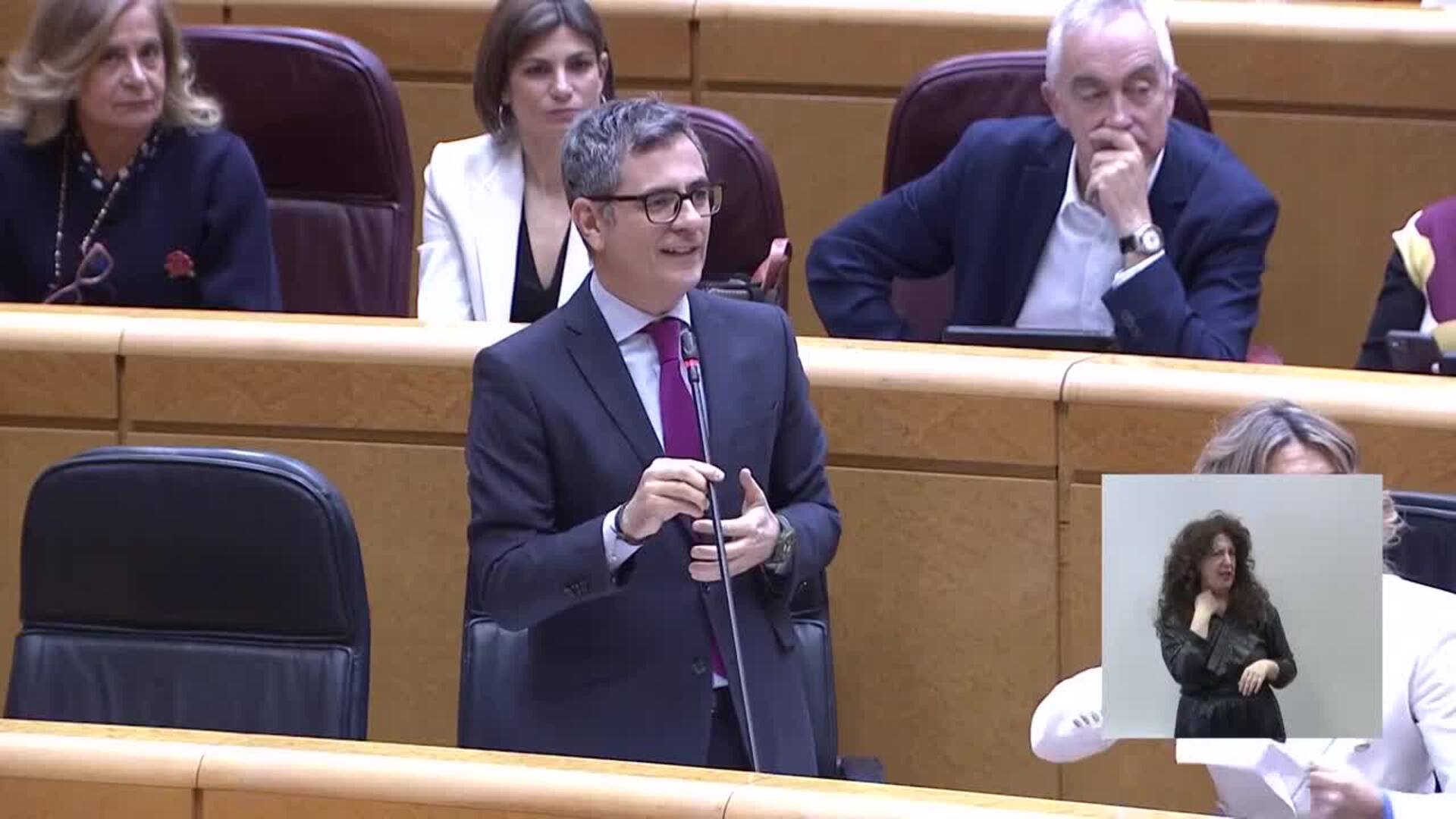 Bolaños, sobre las quejas por las ausencias de Sánchez en el Senado: "Igual es buena noticia"