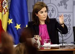 Soraya Sáenz de Santamaría, tras la reunión del Consejo de Ministro. / Efe