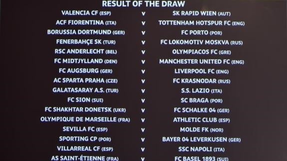 Cuadro de los dieciseisavos de final de la Europa League. 