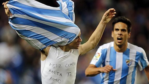 Juanpi celebra su gol ante el Sporting.