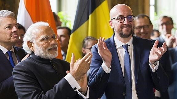 El primer ministro indio, Narendra Modi, y Charles Michel.