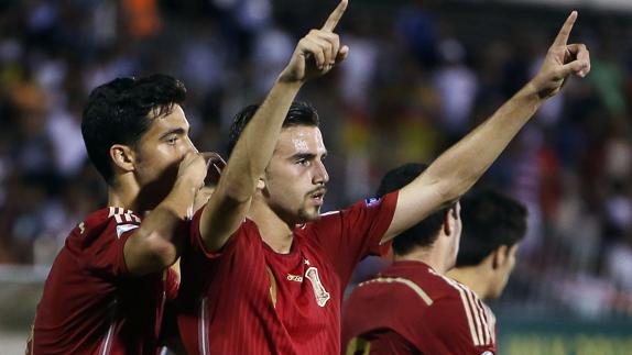 Borja Mayoral celebra un gol con la selección sub20. 