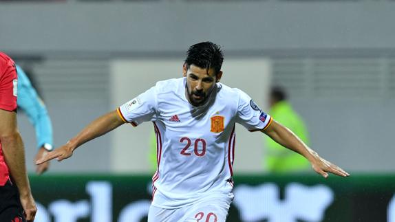 Nolito celebra su gol ante Albania. 