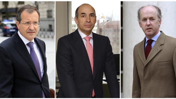 El presidente de Abengoa, Antonio Fornieles (i); el ex consejero delegado Manuel Sánchez Ortega (c), y el expresidente de la compañía Felipe Benjumea (d).