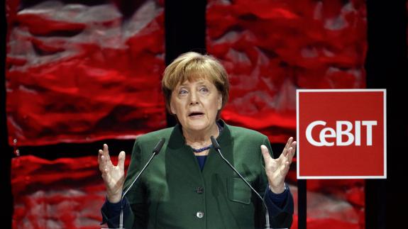 Angela Merkel, durante un acto en Hannover.