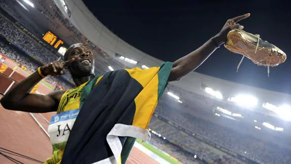 Usain Bolt, tras ganar un oro. 