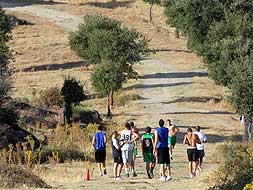 Unos desportistas entrenan en la parte baja del camino viejo del Puerto./ANDY SOLÉ