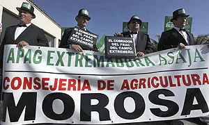 Protesta de los dirigentes de Apag ante la sede de la Consejería de Agricultura. / EFE