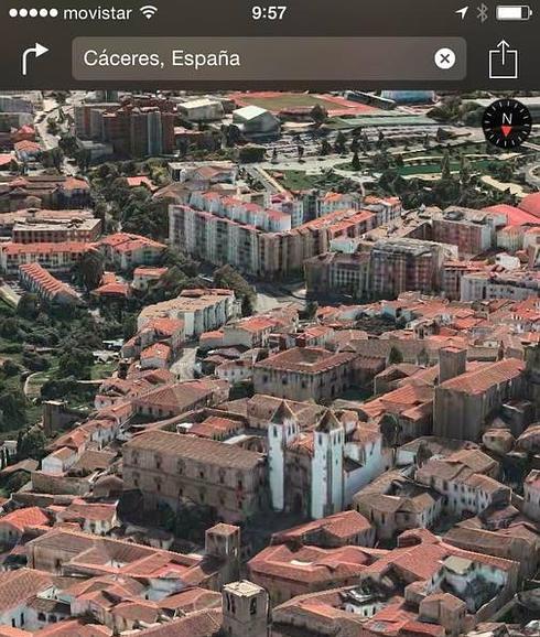 Imagen 3D de Cáceres en la aplicación Mapas.