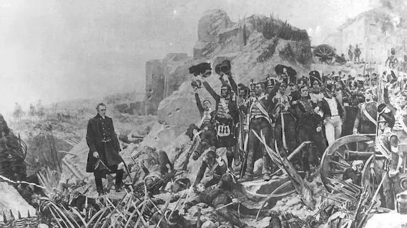 Imagen de la toma de Badajoz por las tropas de Wellington.