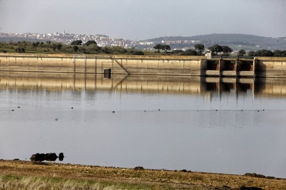 Vista del pantano esta semana, al 46,7 por ciento de su capacidad, con 9,5 hectómetros cúbicos, menos de la mitad que el año pasado. :: l.c.