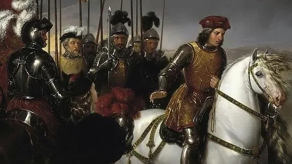 El Gran Capitán observa el cadáver del Duque de Nemours con sus oficiales a la espalda - Museo del Prado