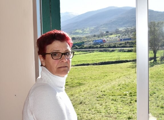 Olga Gómez, junto a una ventana de su vivienda, con la autovía al fondo. :: david palma