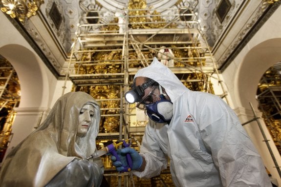 El tratamiento, que se aplica inyectado, consiste en matar la carcoma existente y evitar que aparezcan nuevas plagas. :: lorenzo cordero