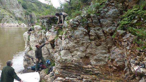 Los agentes, junto al nido del salto del Gitano