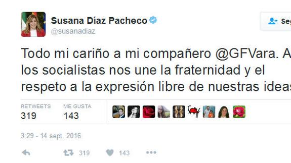 Tweet de apoyo de Susana Díaz