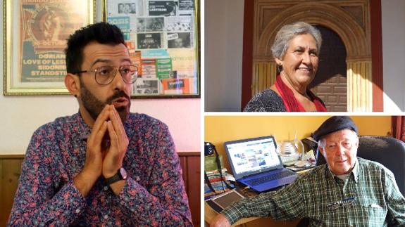 Antonio Lázaro (izd.), Victotia Abril (arriba dcha.) y Juan Antonio Bermejo