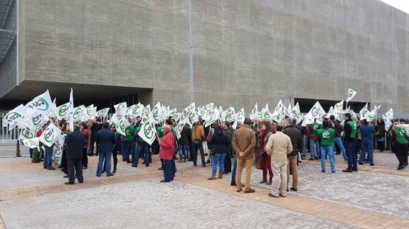 Protesta de funcionarios, esta mañana a las puertas de la Conserjería de Administración Pública:: HOY