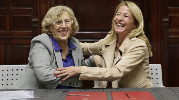 Manuela Carmena y Elena Nevado han firmado esta mañana el protocolo entre Madrid y las ciudades Patrimonio de la Humanidad