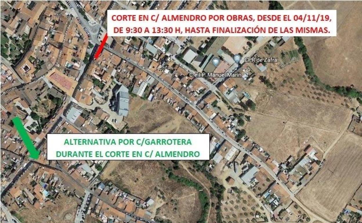 La calle Almendro permanecerá cortada a partir del lunes 4 de noviembre por las obras de Vía Mirador
