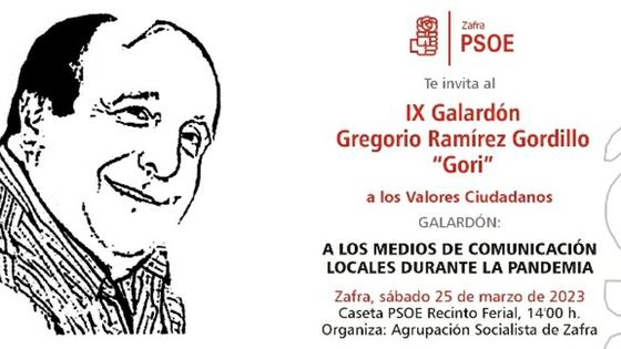 Los medios de comunicación locales recibirán el galardón a los Valores Ciudadanos Gregorio Ramírez 'Gori' del PSOE de Zafra