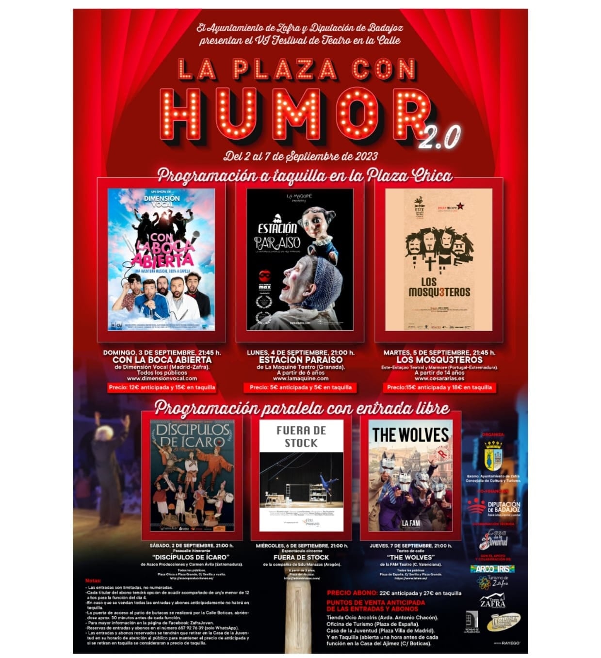 El VI Festival de Teatro La Plaza con Humor 2.0 se traslada al Teatro de Zafra dadas las previsiones climatológicas