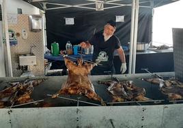 Corderos asados en la feria