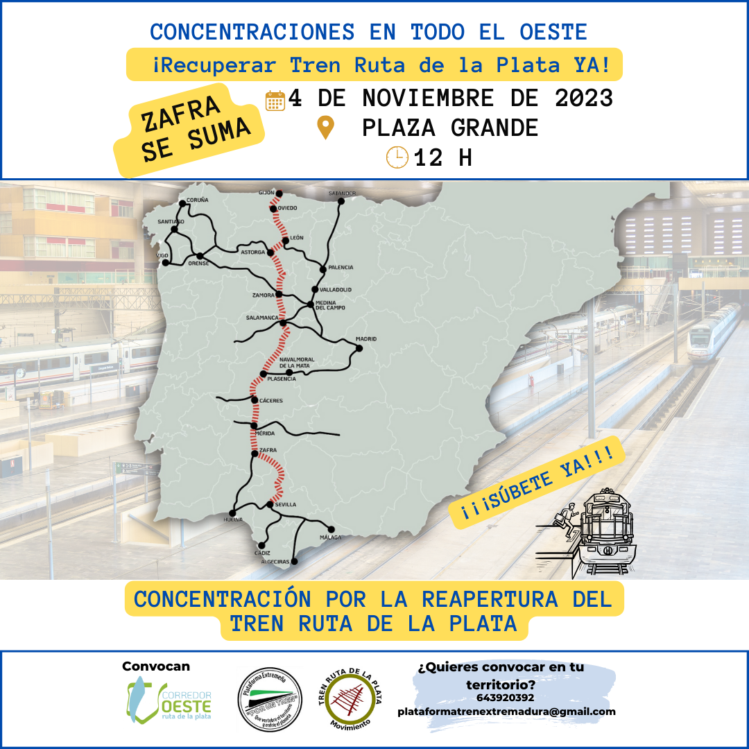 Zafra se concentrará el sábado para pedir la reapertura del Tren Vía de la Plata entre Sevilla y Gijón