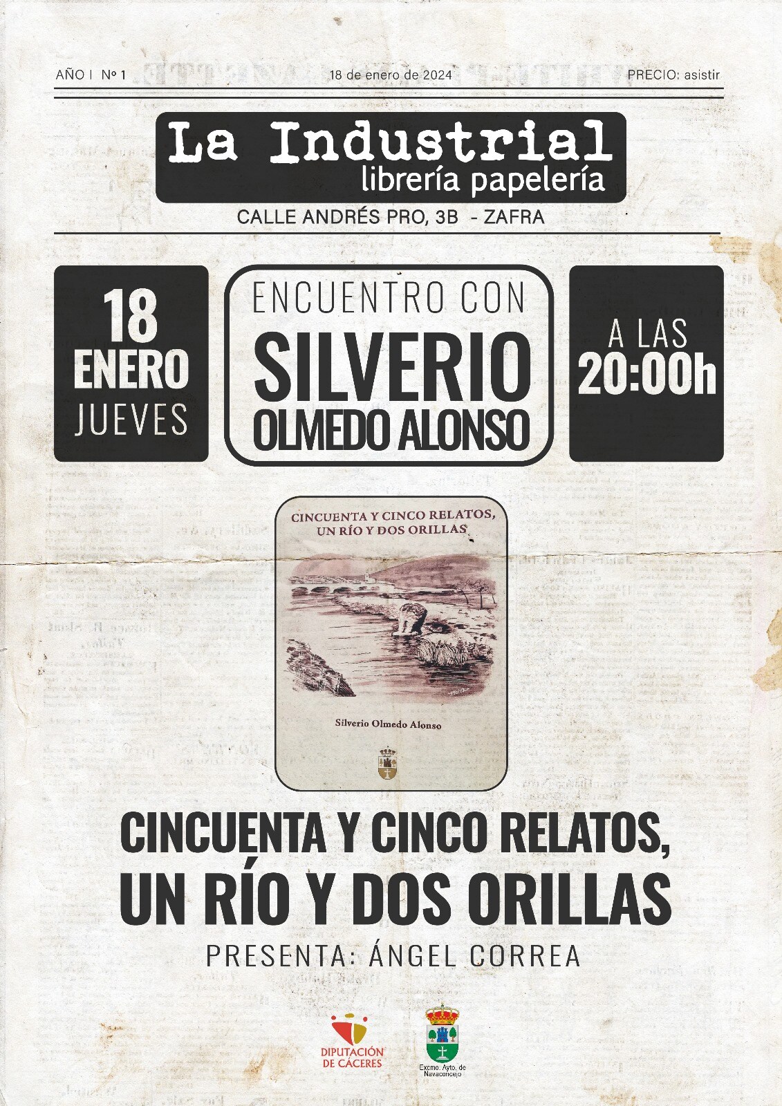 Silverio Olmedo presenta este jueves en La Industrial su libro Cincuenta y cinco relatos, un río y dos orillas&#039;
