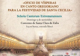 Schola Cantorum Extrematurensis actuará este domingo en la Iglesia de Santa Clara