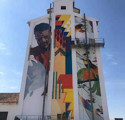 Mural de gran formato en el Silo de Zalamea 