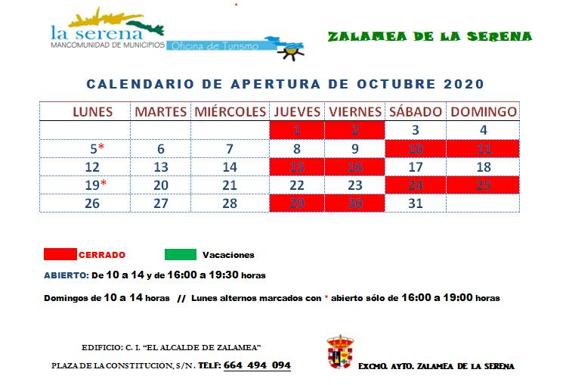Calendario octubre oficina de turismo 