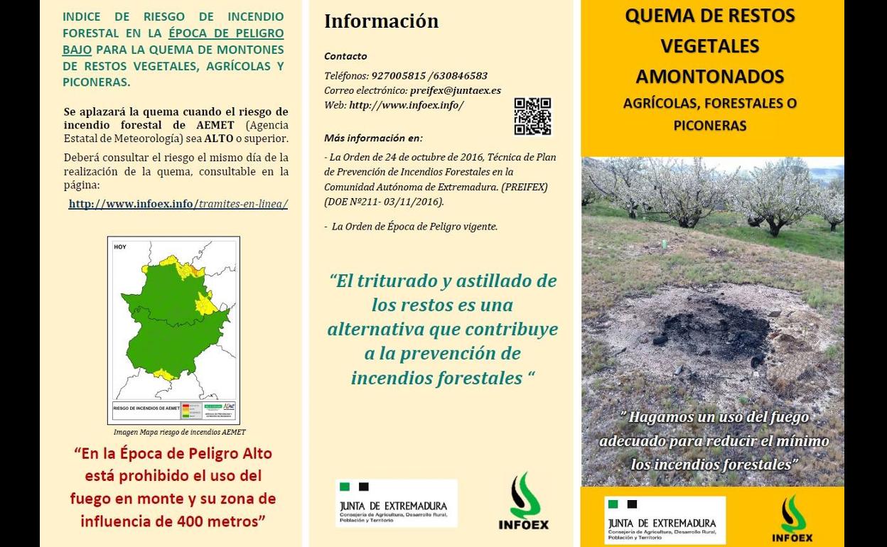 Quema de restos vegetales, Junta de Extremadura 