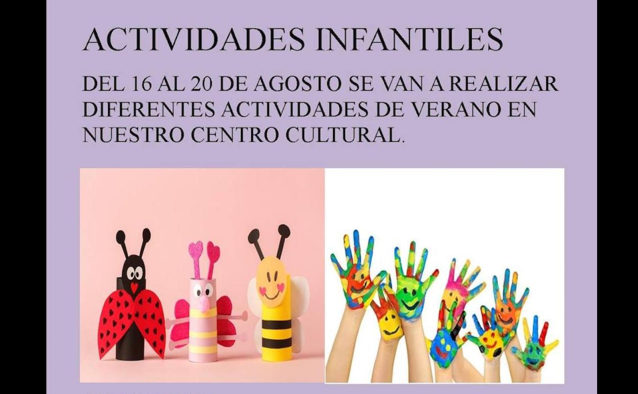 El Centro Cultural acogerá actividades infantiles del 16 al 20 de agosto