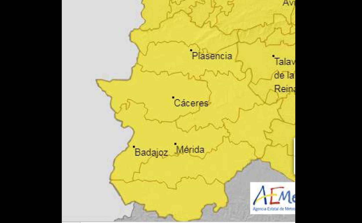 Extremadura estará mañana en alerta amarilla por tormentas con ocasionales granizadas y rachas de vientos fuertes