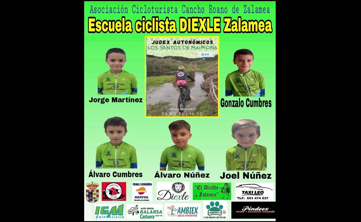 Cinco alumnos de la Escuela Ciclista Diexle Zalamea participan este sábado en la tercera prueba de los JUDEX BTT