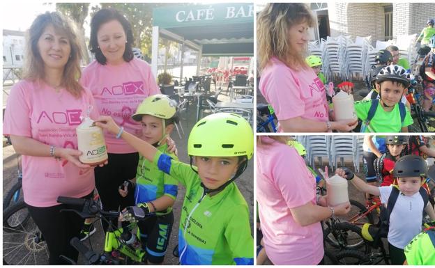 Alumnos de la Escuela Ciclista hacen entrega de los donativos 