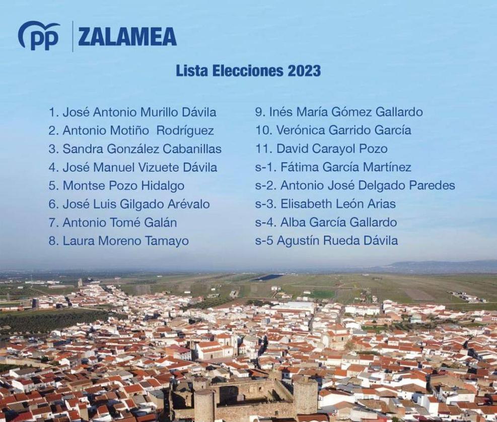 Lista con la que el PP de Zalamea se presenta a las elecciones