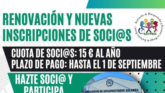 Adypres Zalamea abre el plazo para las renovaciones e inscripciones de nuevos socios