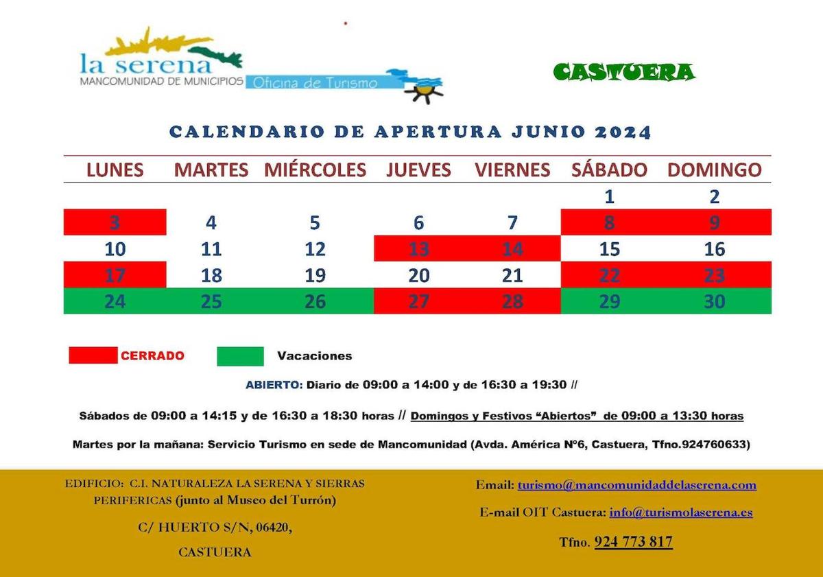 Imagen principal - Horarios de las Oficinas de Turismo de la Mancomunidad para junio