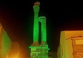 El Distylo ilipense iluminado con luces verdes.