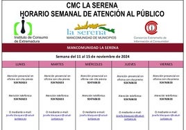 Horario semanal de Atención al público de CMC La Serena