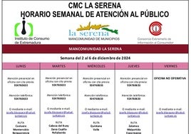 Horario semanal de Atención al público de CMC La Serena