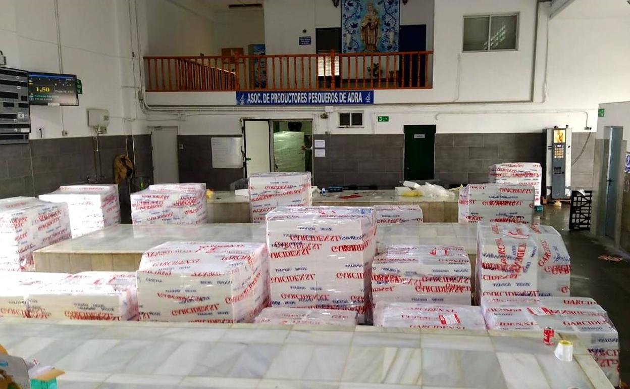 Las capturas se han limitado a «150 cajas por barco» en la lonja abderitana. 