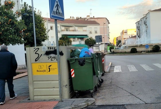 Contenedores en la calle Miguel Estepa, al lado de la fuente de la avenida Plaza de Toros.
